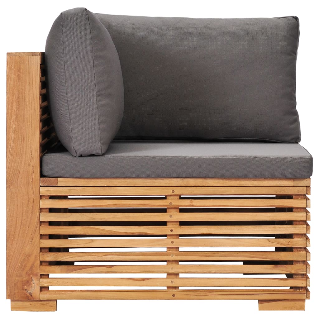 Garten-Ecksofa mit Grauer Auflage Massivholz Teak