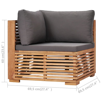 Garten-Ecksofa mit Grauer Auflage Massivholz Teak