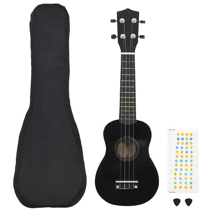 Sopran-Ukulele-Set mit Tasche für Kinder Schwarz 21"
