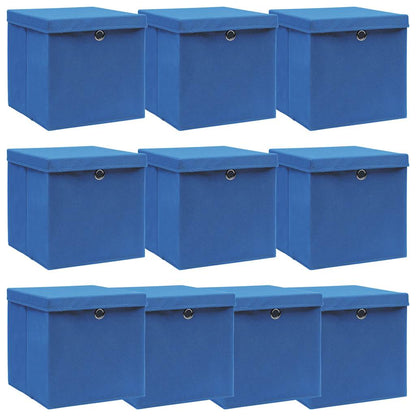 Aufbewahrungsboxen mit Deckeln 10 Stk. Blau 32x32x32 cm Stoff