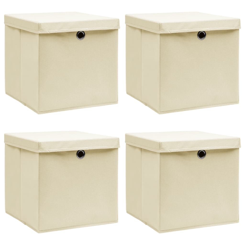 Aufbewahrungsboxen mit Deckel 4 Stk. Creme 32x32x32 cm Stoff
