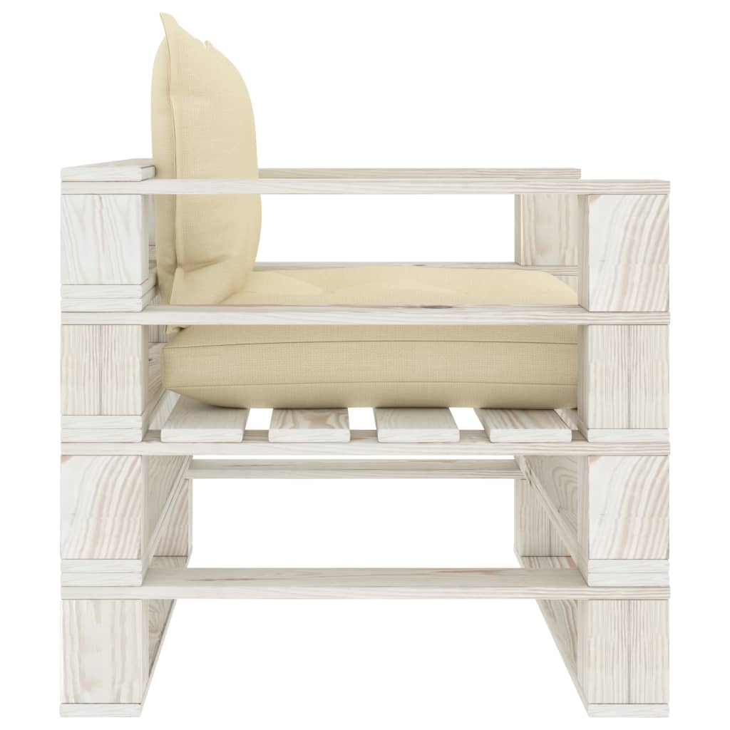 Garten-Palettensofa mit Kissen in Creme Holz