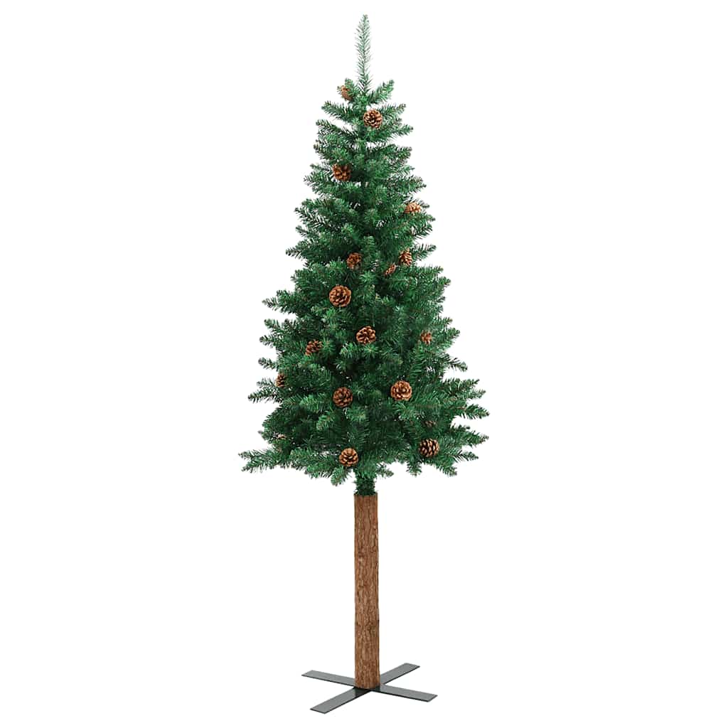 Weihnachtsbaum Schlank mit Echtholz und Zapfen Grün 180 cm PVC
