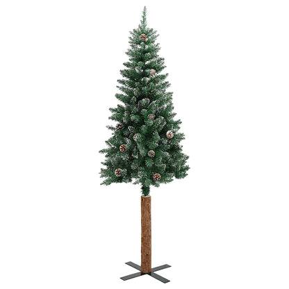 Weihnachtsbaum Schlank mit Echtholz und Schnee Grün 180 cm