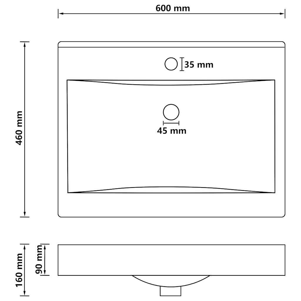 Luxus-Waschbecken mit Hahnloch Matt-Weiß 60x46 cm Keramik