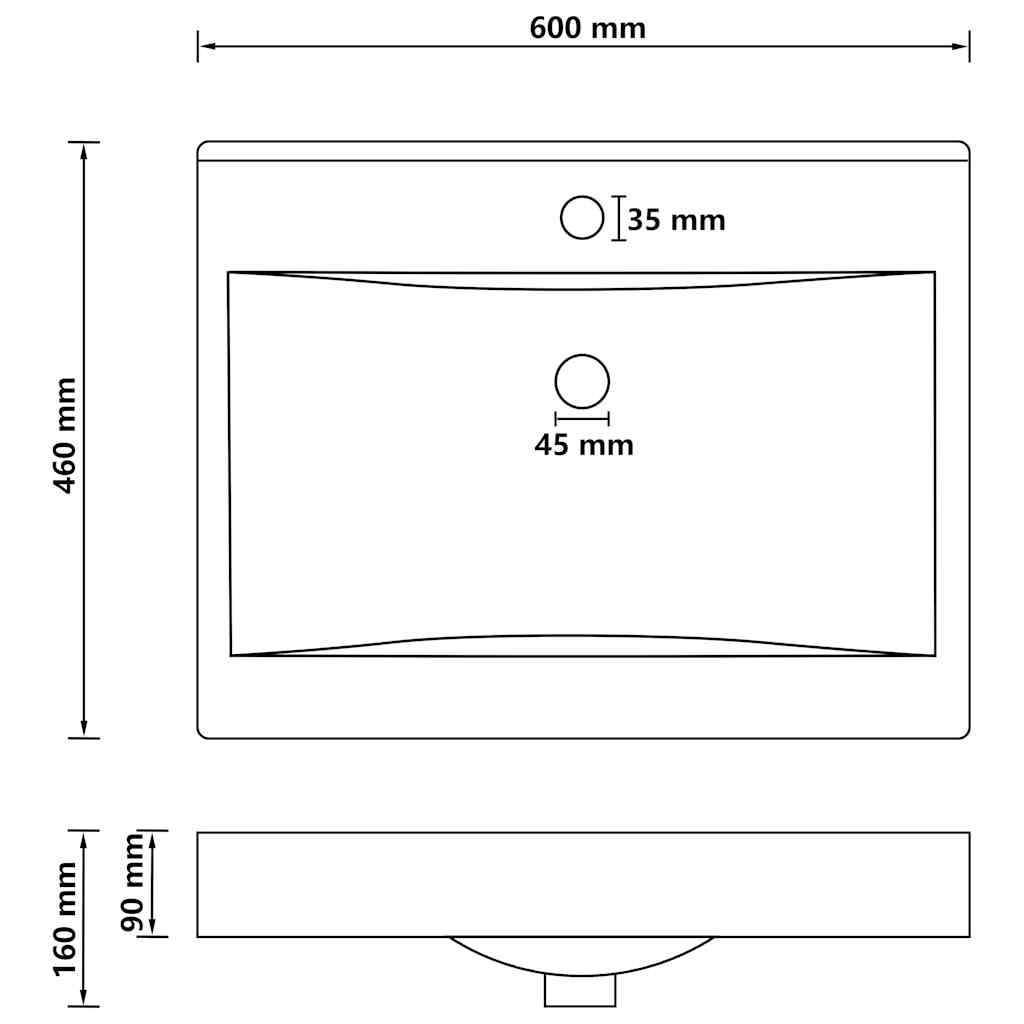 Luxus-Waschbecken mit Hahnloch Matt-Hellgrau 60x46 cm Keramik