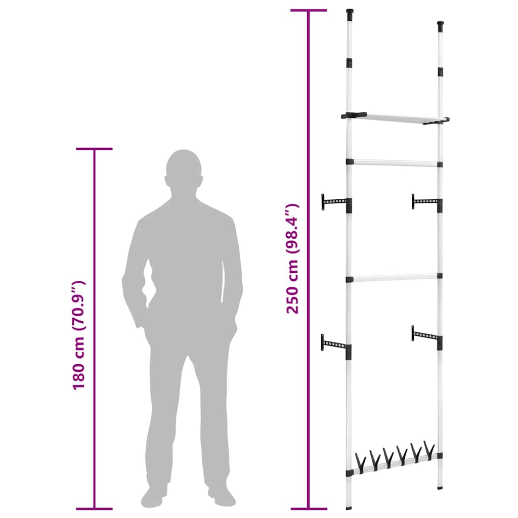Teleskop-Garderobe mit Stangen und Regal Aluminium