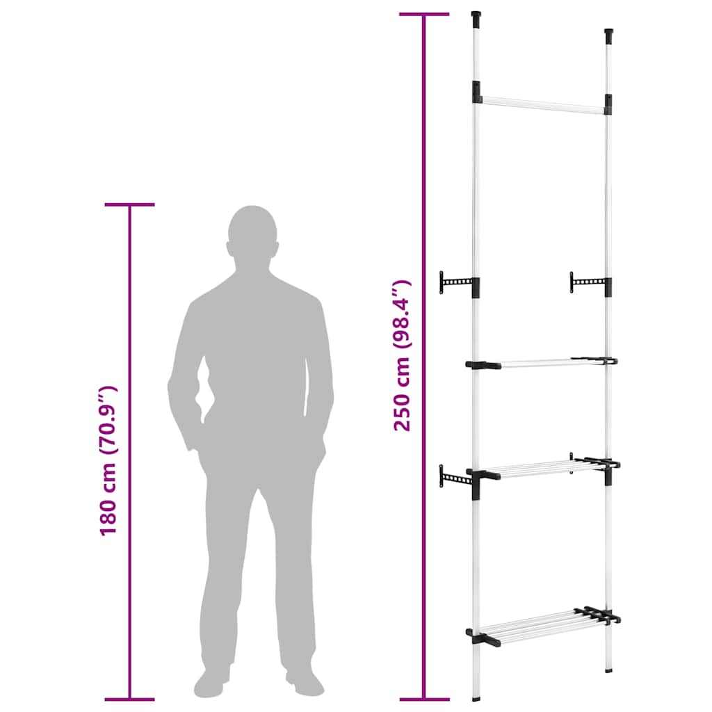 Teleskop-Garderobe mit Stangen und Regal Aluminium
