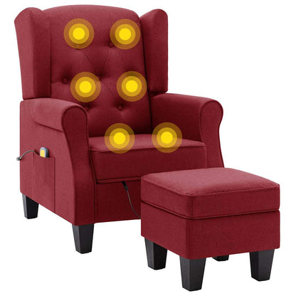 Massagesessel mit Hocker Weinrot Stoff