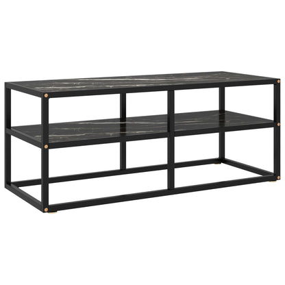 TV-Schrank Schwarz mit Schwarzer Marmor-Optik Glas 100x40x40 cm