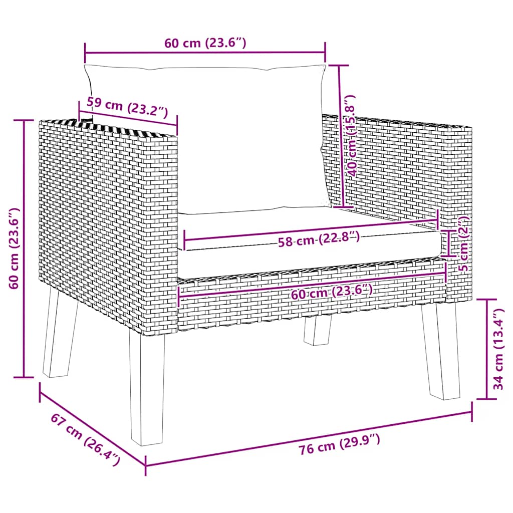 1-Sitzer-Gartensofa mit Auflagen Poly Rattan Beige