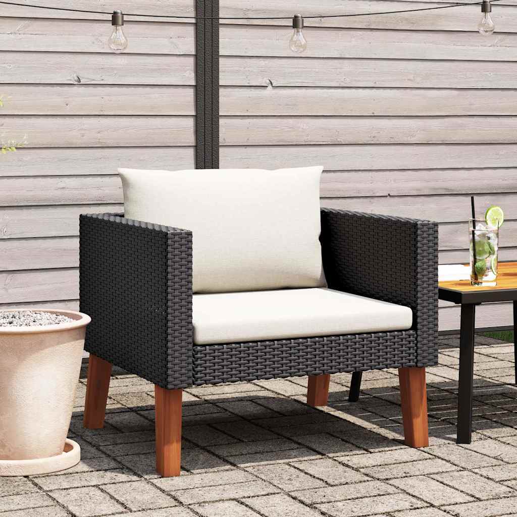 1-Sitzer-Gartensofa mit Auflagen Poly Rattan Schwarz