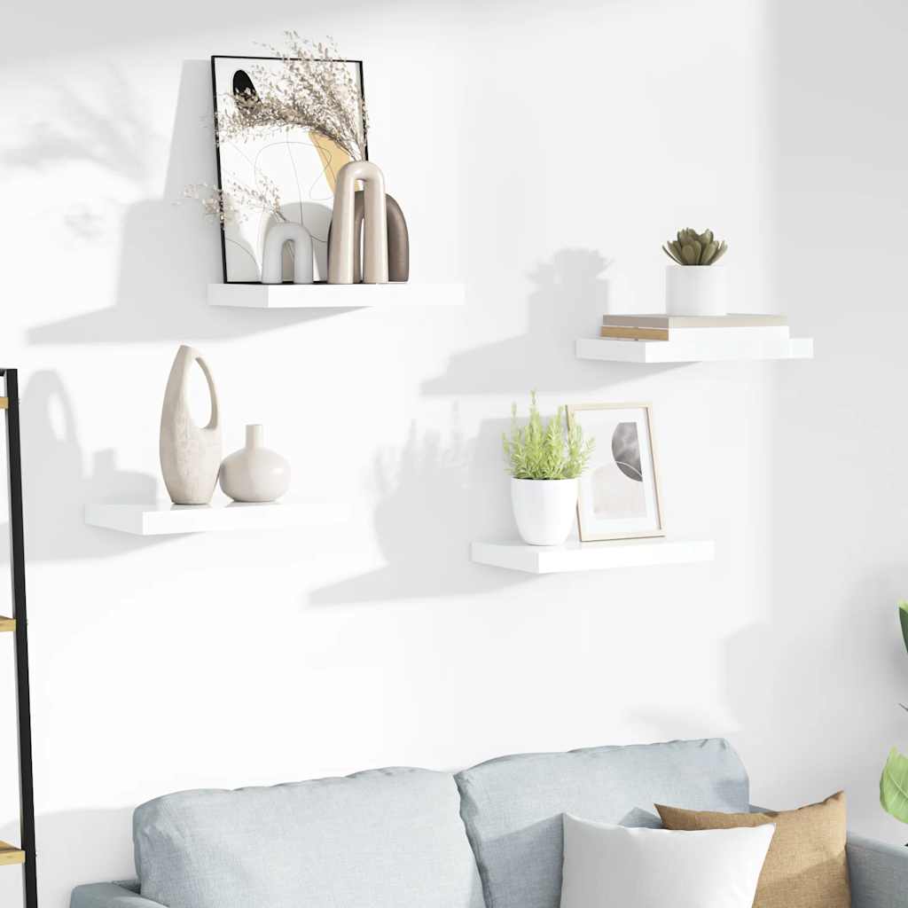 Schweberegale 4 Stk. Hochglanz-Weiß 40x23x3,8 cm MDF