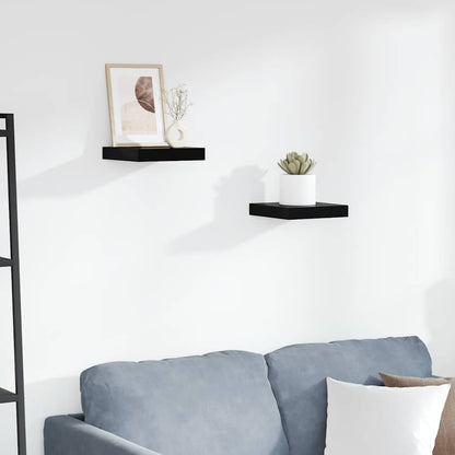 Schweberegale 2 Stk. Hochglanz-Schwarz 23x23,5x3,8 cm MDF