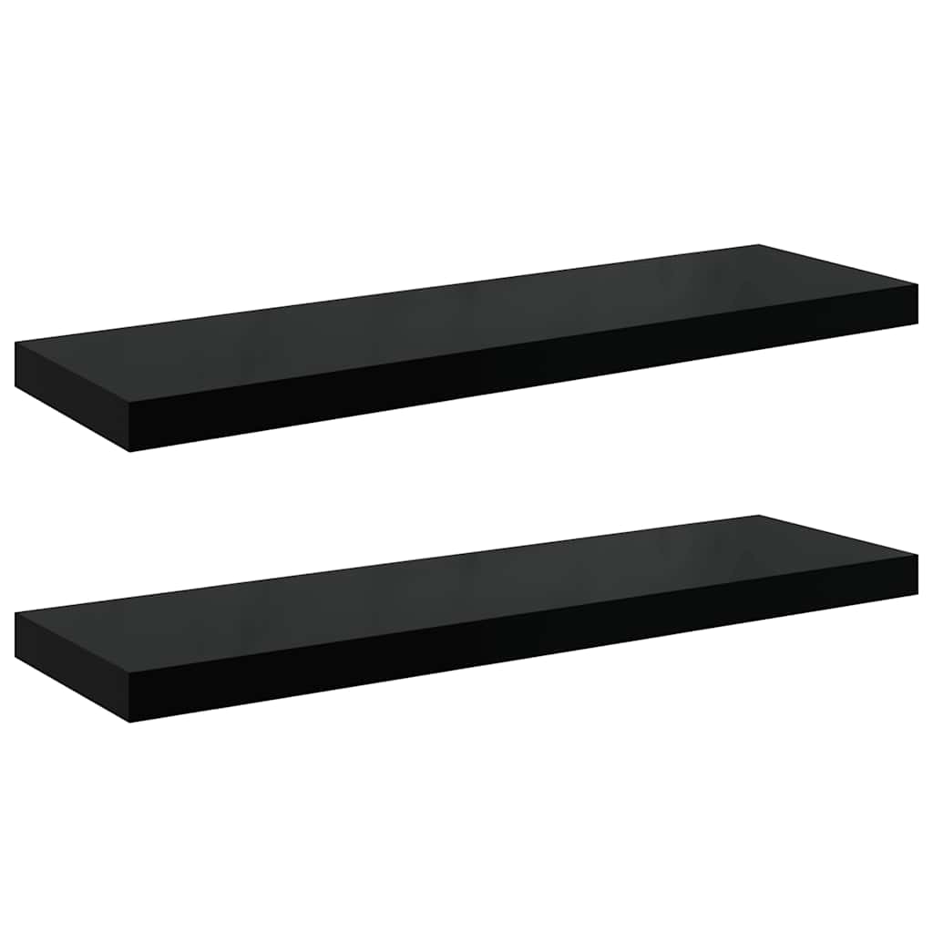 Schweberegale 2 Stk. Hochglanz-Schwarz 80x23,5x3,8 cm MDF