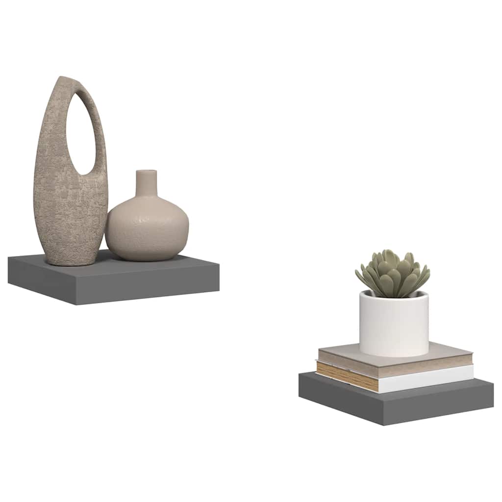 Schweberegale 2 Stk. Hochglanz-Grau 23x23,5x3,8 cm MDF