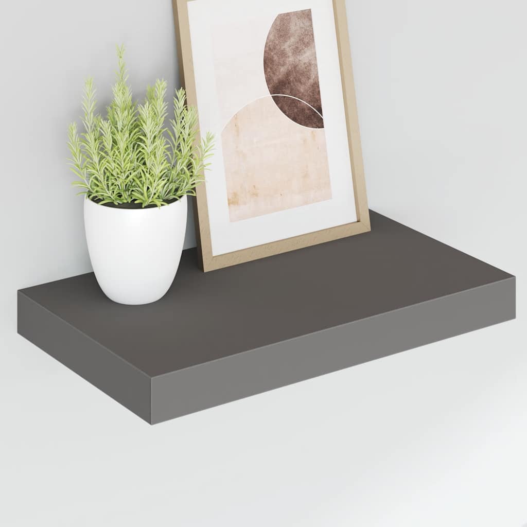 Schweberegale 2 Stk. Hochglanz-Grau 40x23x3,8 cm MDF