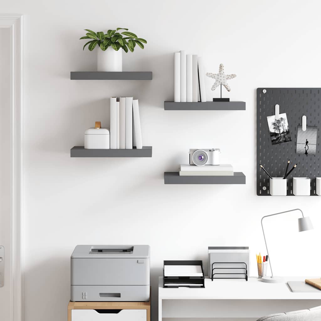 Schweberegale 4 Stk. Hochglanz-Grau 40x23x3,8 cm MDF