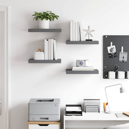 Schweberegale 4 Stk. Hochglanz-Grau 40x23x3,8 cm MDF