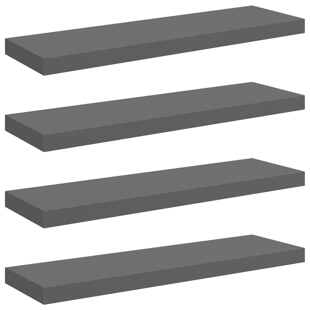 Schweberegale 4 Stk. Hochglanz-Grau 80x23,5x3,8 cm MDF