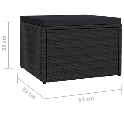Outdoor-Fußhocker mit Kissen Schwarz Polyrattan
