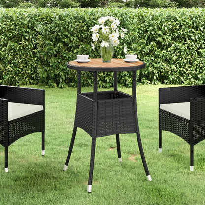 Gartentisch Ø60x75 cm Akazienholz und Poly Rattan Schwarz