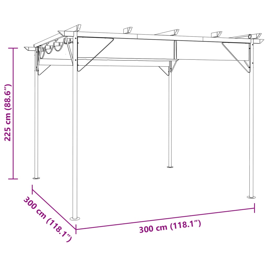 Pergola mit Ausziehbarem Dach Taupe 3x3 m Stahl 180 g/m²