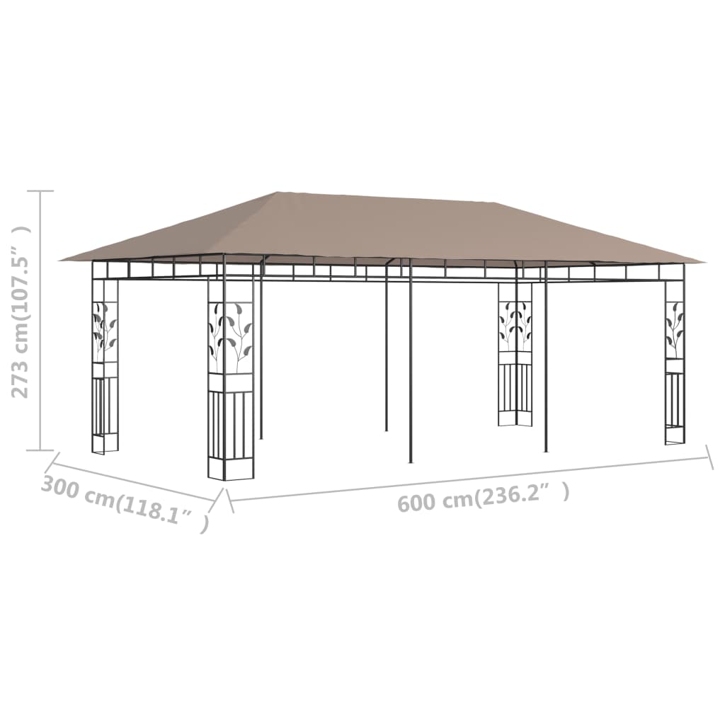 Pavillon mit Moskitonetz 6x3x2,73 m Taupe 180 g/m²