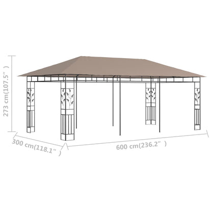 Pavillon mit Moskitonetz 6x3x2,73 m Taupe 180 g/m²
