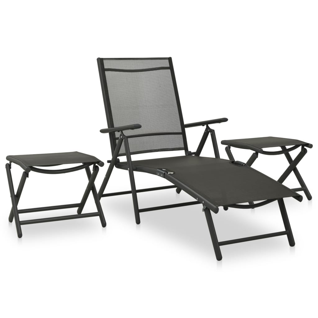 3-tlg. Garten-Lounge-Set Textilene und Aluminium Schwarz