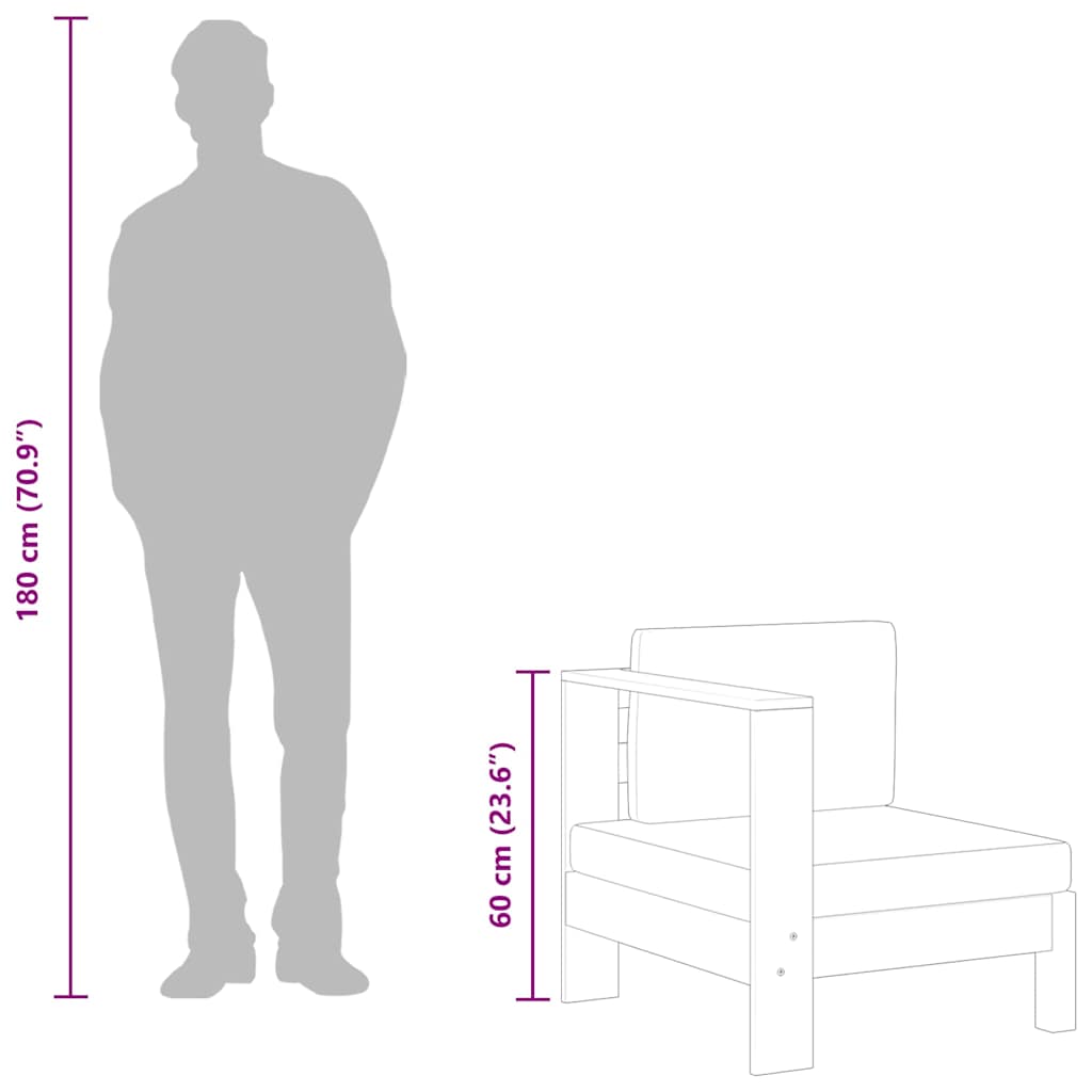 Mittelsofa mit 1 Armlehne Cremeweiß Massivholz Akazie