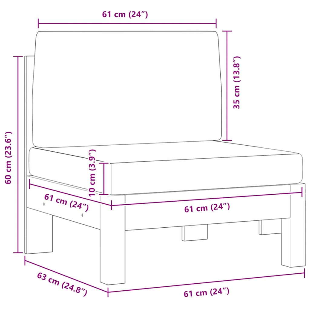 Mittelsofa mit Dunkelgrauen Kissen Massivholz Akazie