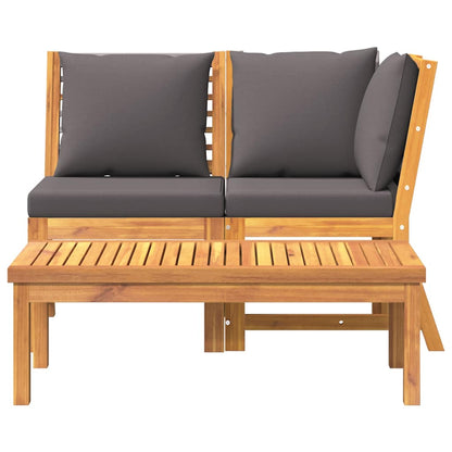3-tlg. Garten-Lounge-Set mit Dunkelgrauem Kissen Akazienholz
