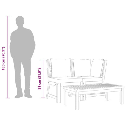 3-tlg. Garten-Lounge-Set mit Dunkelgrauem Kissen Akazienholz
