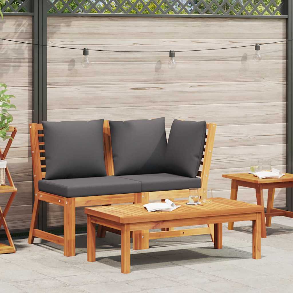 3-tlg. Garten-Lounge-Set mit Dunkelgrauem Kissen Akazienholz