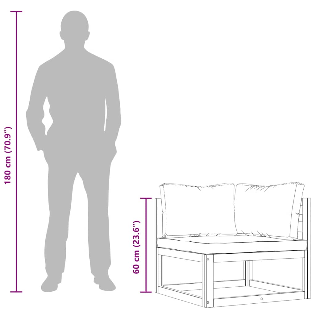 Modular-Ecksofa mit Cremeweißen Kissen Akazie Massivholz