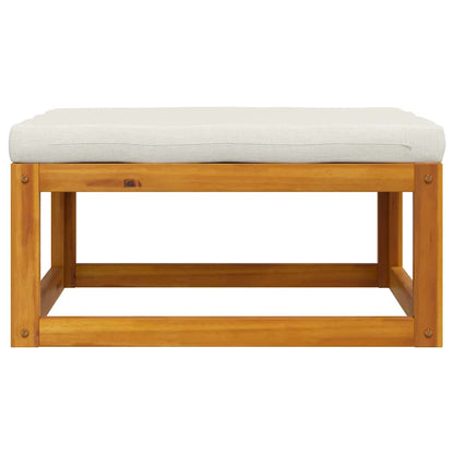 Fußhocker mit Cremeweißem Polster Akazie Massivholz