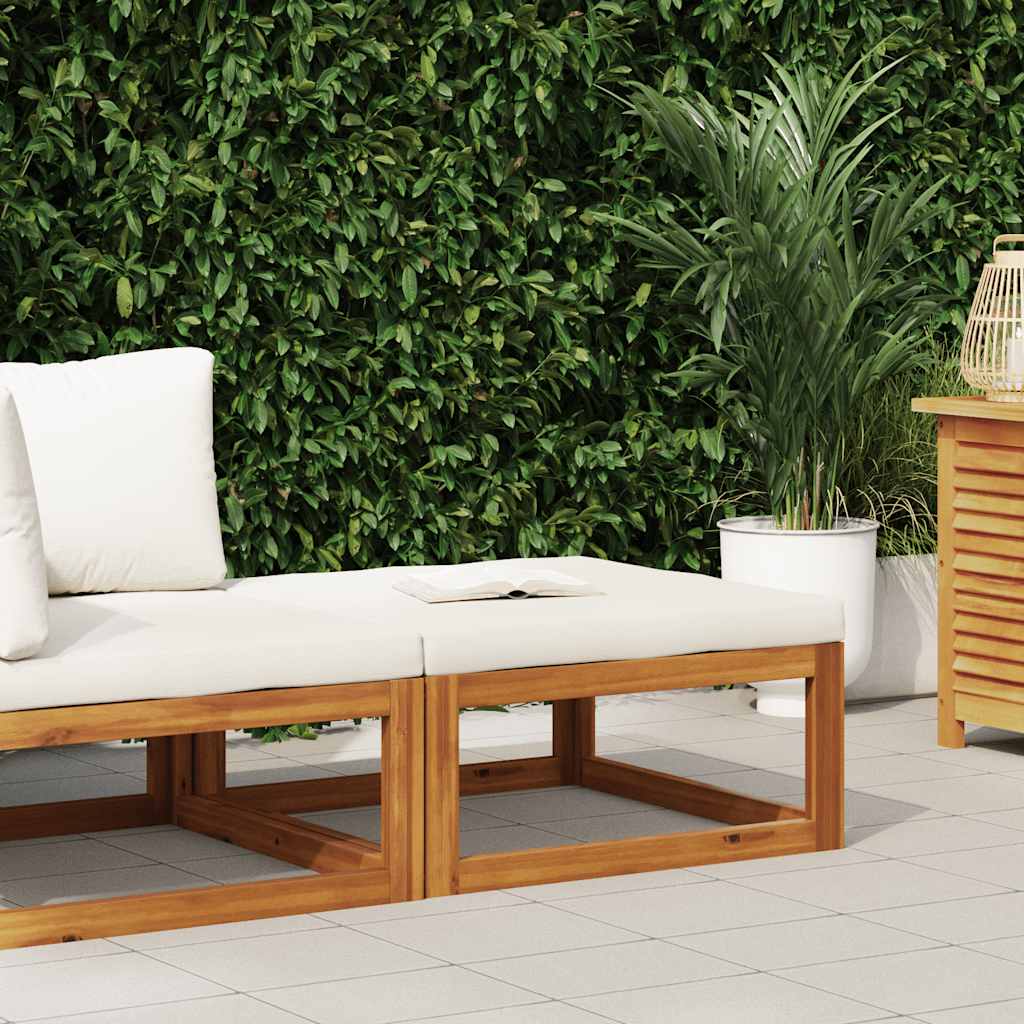 Fußhocker mit Cremeweißem Polster Akazie Massivholz