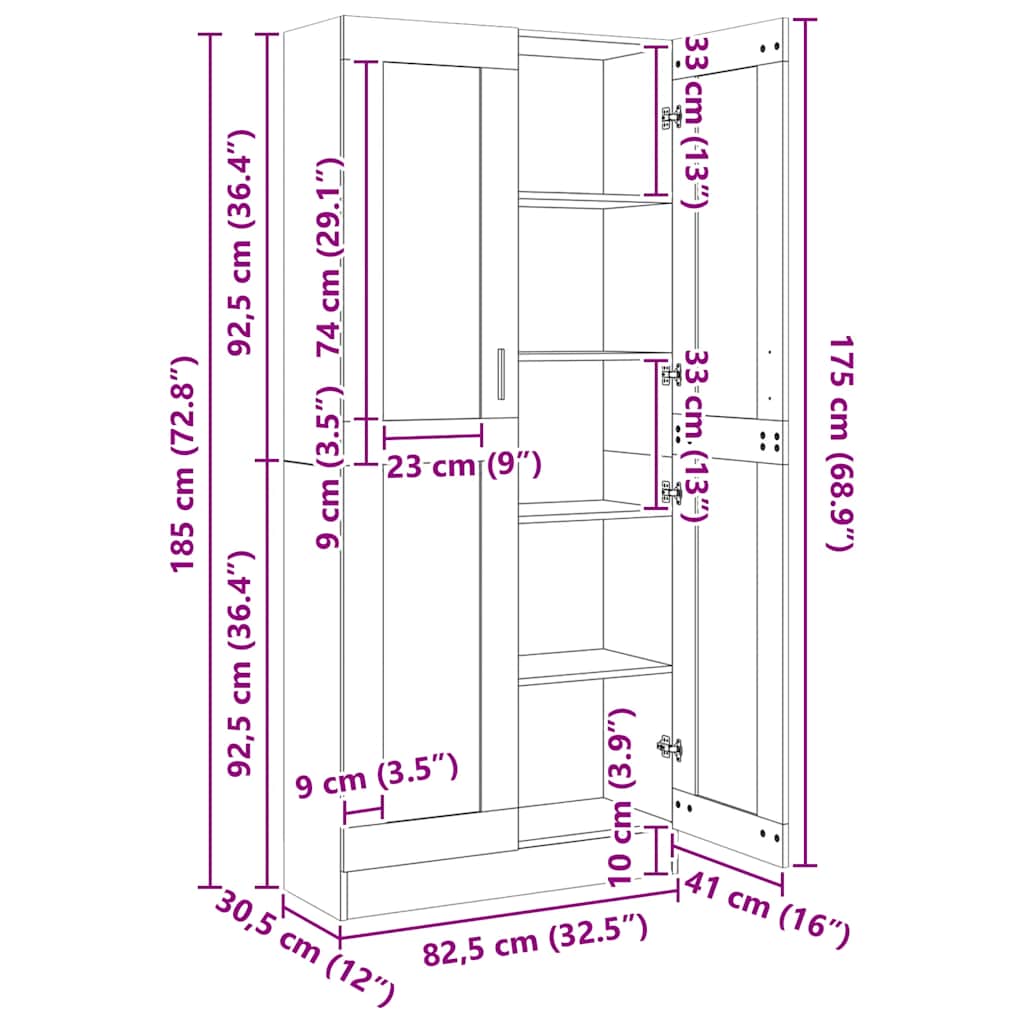 Vitrinenschrank Weiß 82,5x30,5x185 cm Holzwerkstoff