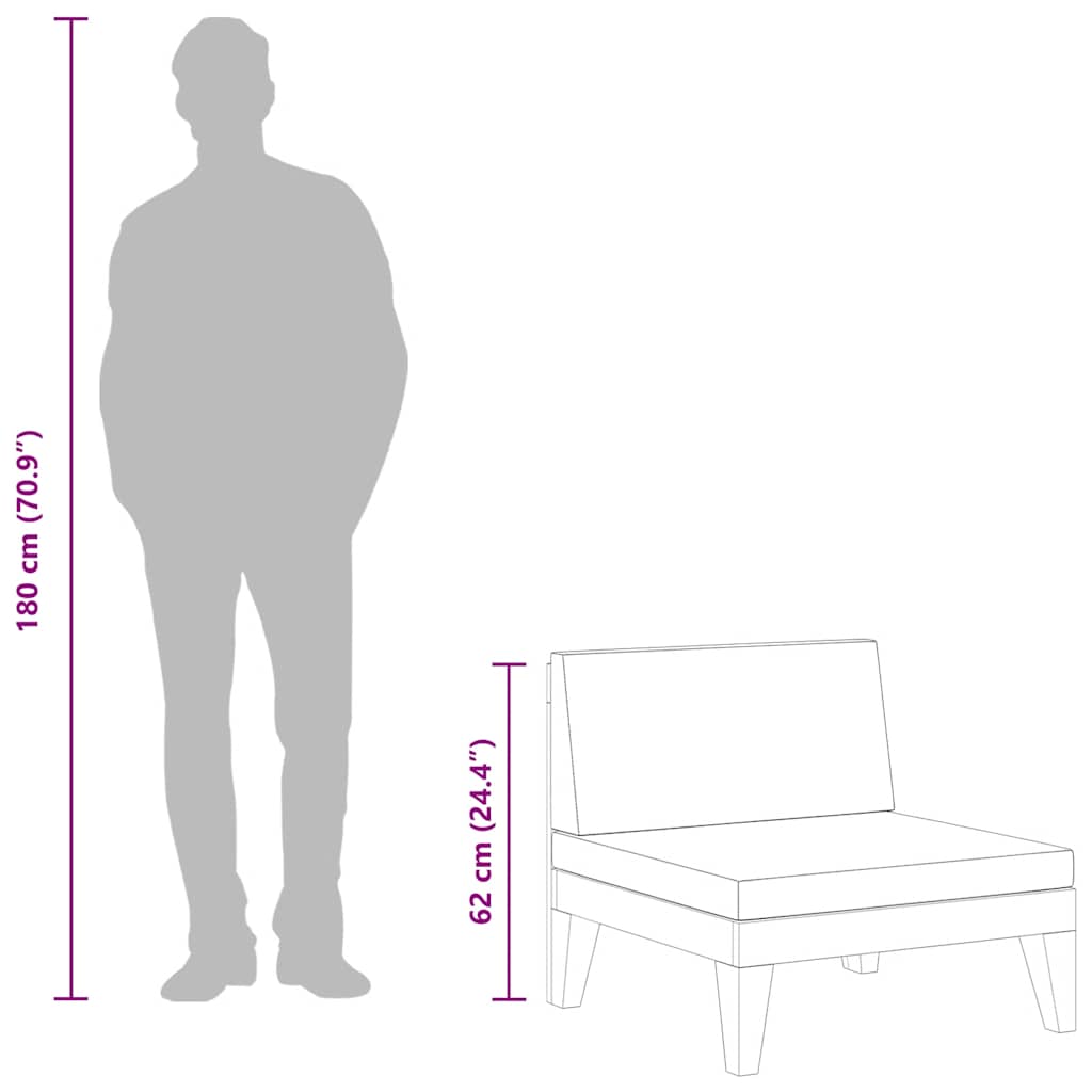 Modular-Mittelsofa mit Dunkelgrauen Kissen Akazie Massivholz