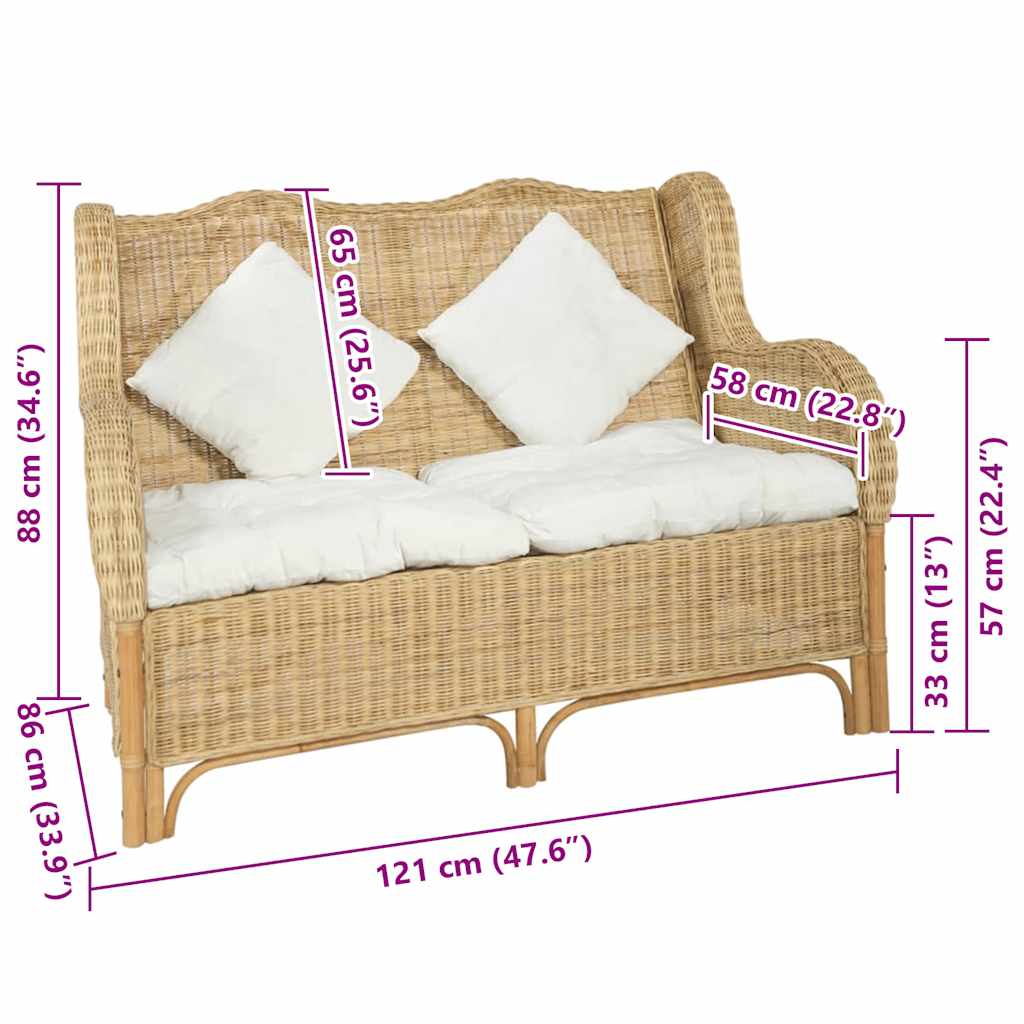 2-Sitzer-Sofa Natürliches Rattan und Leinen