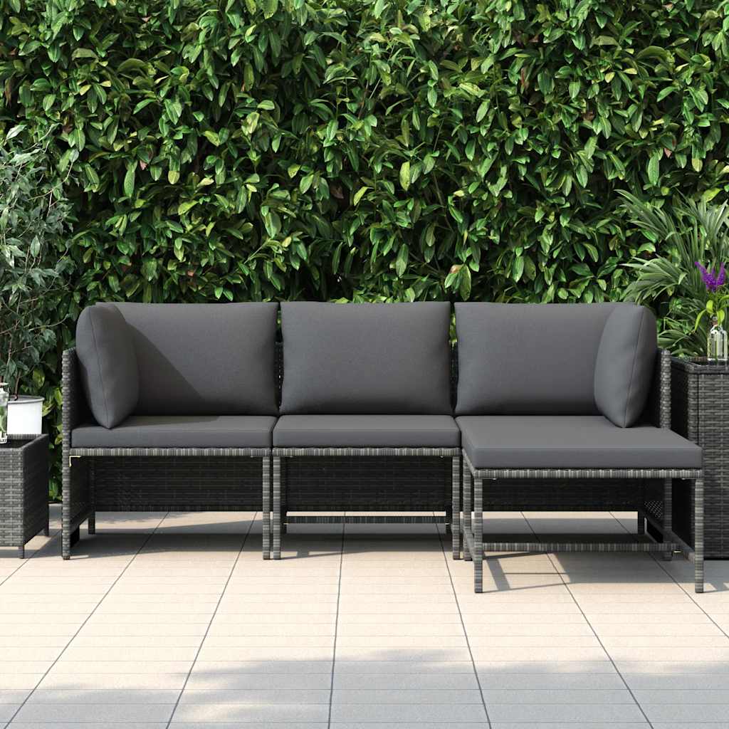 4-tlg. Garten-Lounge-Set mit Kissen Poly Rattan Grau