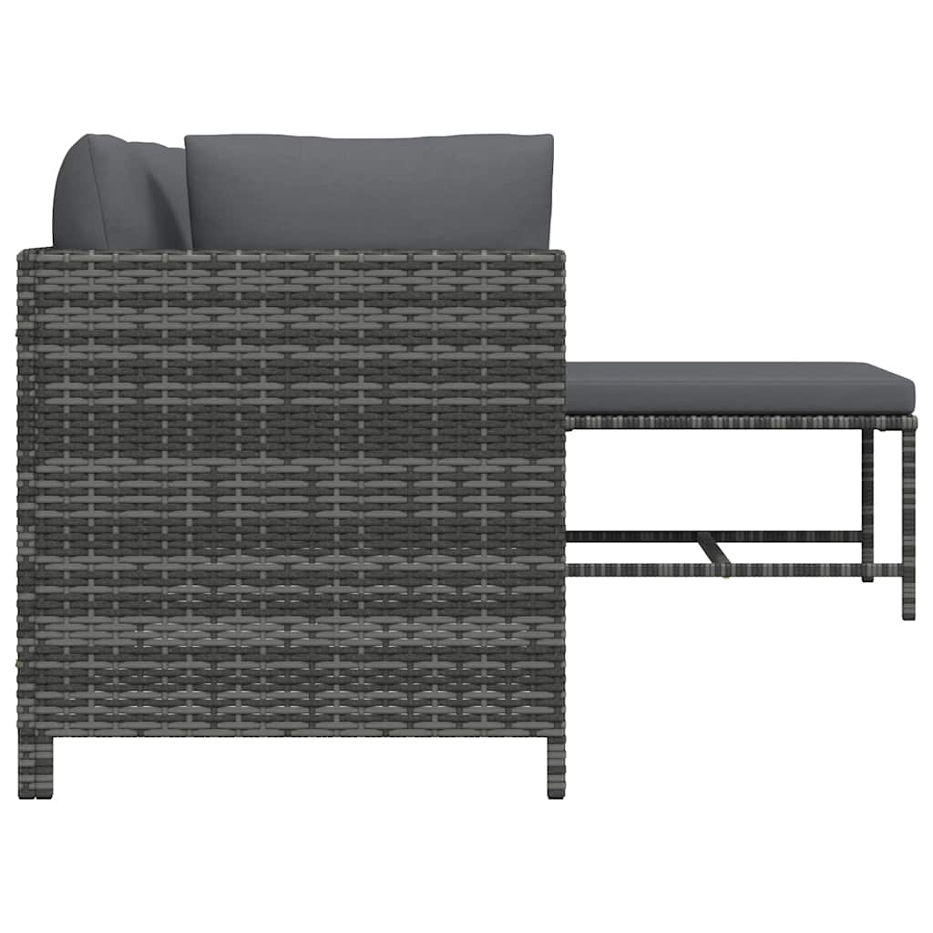 4-tlg. Garten-Lounge-Set mit Kissen Poly Rattan Grau