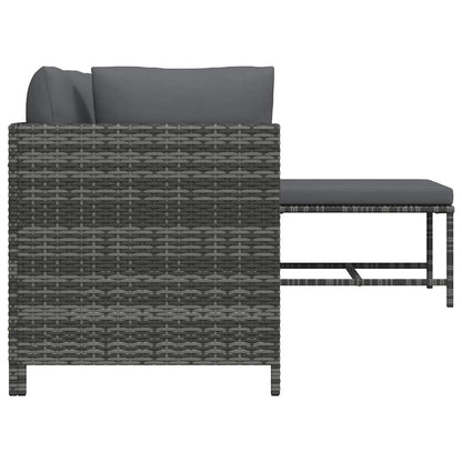 4-tlg. Garten-Lounge-Set mit Kissen Poly Rattan Grau