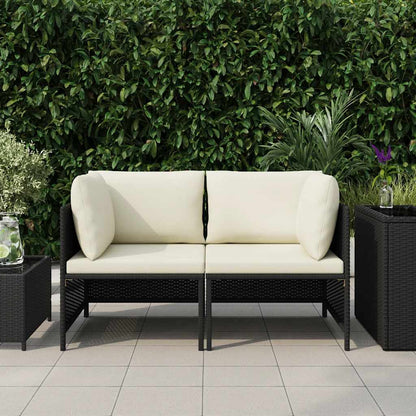 2-Sitzer-Gartensofa mit Kissen Schwarz Poly Rattan