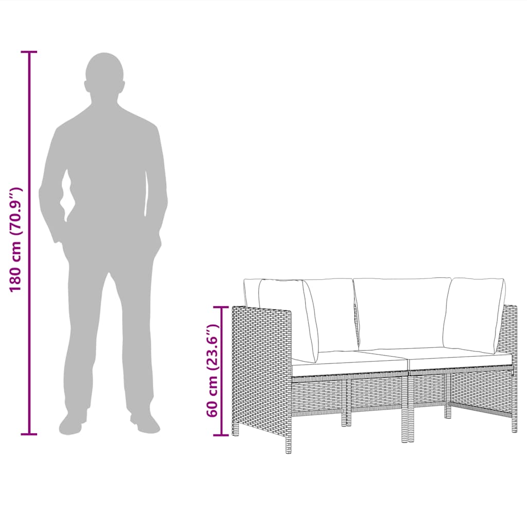 2-Sitzer-Gartensofa mit Kissen Schwarz Poly Rattan