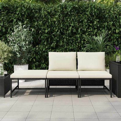 3-tlg. Garten-Sofagarnitur mit Auflagen Schwarz Poly Rattan