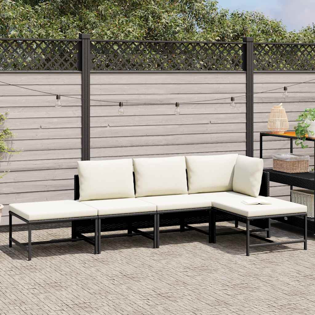 5-tlg. Garten-Sofagarnitur mit Auflagen Schwarz Poly Rattan