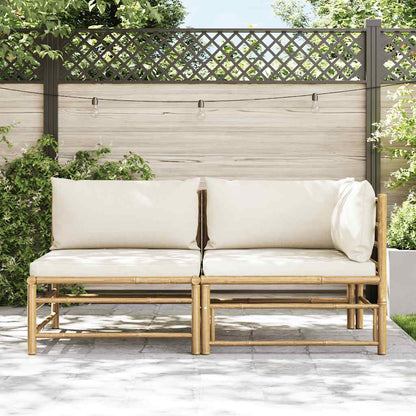 2-tlg. Garten-Lounge-Set mit Kissen Cremeweiß Bambus