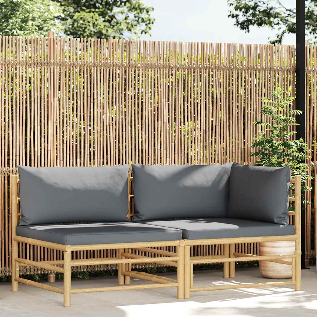 2-tlg. Garten-Lounge-Set mit Kissen Dunkelgrau Bambus